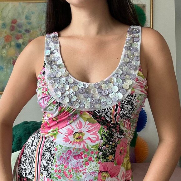 Euro Summer Y2K Dress w/ Mother of Pearl Detailing - Picture 1 of 6